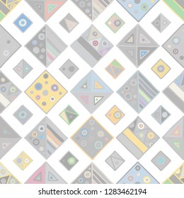 Seamless vector pattern. geometrical background with hand drawn decorative tribal elements. Print with ethnic, folk, traditional motifs. Graphic illustration for wrapping, wallpaper, fabric, packing