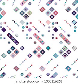 Seamless vector pattern. geometrical background with hand drawn decorative tribal elements. Print with ethnic, folk, traditional motifs. Graphic geometric illustration for wrapping, wallpaper, fabric