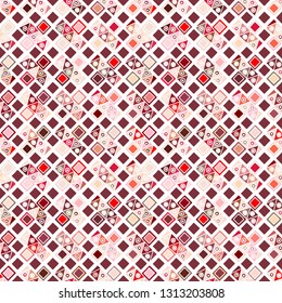 Seamless vector pattern. geometrical background with hand drawn decorative tribal elements. Print with ethnic, folk, traditional motifs. Graphic illustration for wrapping, wallpaper, fabric, packing