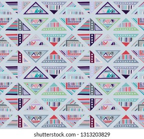 Seamless vector pattern. geometrical background with hand drawn decorative tribal elements. Print with ethnic, folk, traditional motifs. Graphic illustration for wrapping, wallpaper, fabric, packing