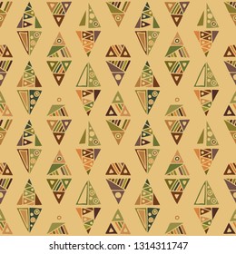 Seamless vector pattern. geometrical background with hand drawn decorative tribal elements. Print with ethnic, folk, traditional motifs. Graphic illustration for wrapping, wallpaper, fabric, packing