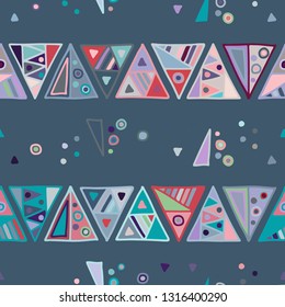 Seamless vector pattern. geometrical background with hand drawn decorative tribal elements. Print with ethnic, folk, traditional motifs. Graphic geometric illustration for wrapping, wallpaper, fabric