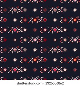 Seamless vector pattern. geometrical background with hand drawn decorative tribal elements. Print with ethnic, folk, traditional motifs. Graphic geometric illustration for wrapping, wallpaper, fabric