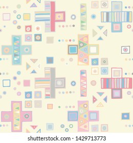 Seamless vector pattern. geometrical background with hand drawn decorative tribal elements. Print with ethnic, folk, traditional motifs. Graphic geometric illustration for wrapping, wallpaper, fabric