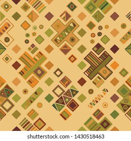 Seamless vector pattern. geometrical background with hand drawn decorative tribal elements. Print with ethnic, folk, traditional motifs. Graphic geometric illustration for wrapping, wallpaper, fabric