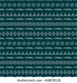 Seamless vector pattern. Geometrical background with hand drawn triangles, squares, rhombus, lines, circles. Simple design. 