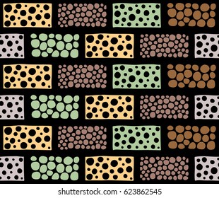 Seamless vector pattern. Geometrical background with hand drawn decorative tribal elements in vintage brown colors. Print with ethnic, folk, traditional motifs. Graphic vector illustration.