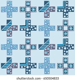 Seamless vector pattern. Geometrical background with hand drawn decorative tribal elements in vintage colors. Print with ethnic, folk, traditional motifs. Graphic vector illustration.