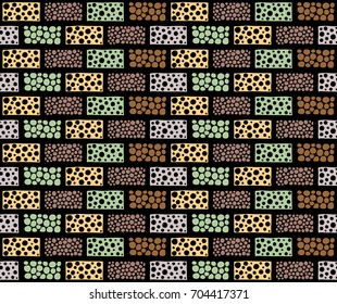 Seamless vector pattern. Geometrical background with hand drawn decorative tribal elements in vintage brown dark colors. Print with ethnic, folk, traditional motifs. Graphic vector illustration.