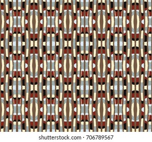 Seamless vector pattern. Geometrical background with hand drawn decorative tribal elements in vintage brown colors. Print with ethnic, folk, traditional motifs. Graphic vector illustration.