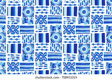 Seamless vector pattern. Geometrical background with hand drawn decorative tribal elements in vintage brown colors. Print with ethnic, folk, traditional motifs. Graphic vector illustration.