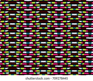 Seamless vector pattern. Geometrical background with hand drawn decorative tribal elements in vintage brown colors. Print with ethnic, folk, traditional motifs. Graphic vector illustration.