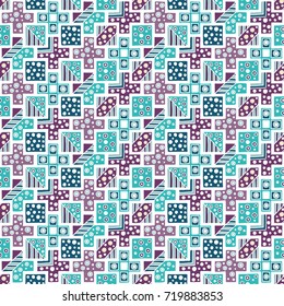 Seamless vector pattern. Geometrical background with hand drawn decorative tribal elements Print with ethnic, folk, traditional motifs. Graphic vector illustration.