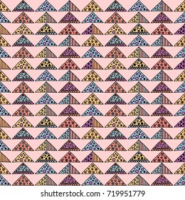 Seamless vector pattern. Geometrical background with hand drawn decorative tribal elements Print with ethnic, folk, traditional motifs. Graphic vector illustration.