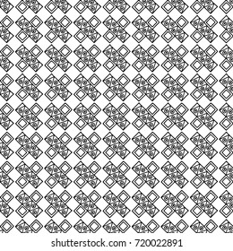 Seamless vector pattern. Geometrical background with hand drawn decorative tribal elements in black and white colors. Print with ethnic, folk, traditional motifs. Graphic vector illustration.