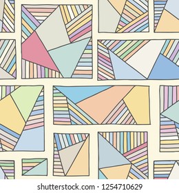 Seamless vector pattern.  geometrical hand drawn background with rectangles, squares, triangles. Print for wallpaper, packaging, wrapping, fabric. Line drawing, graphic design