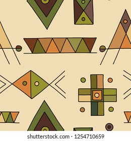 Seamless vector pattern.  geometrical hand drawn background with etnic elements. Print for background, wallpaper, packaging, wrapping, fabric. Tribal grafhic design