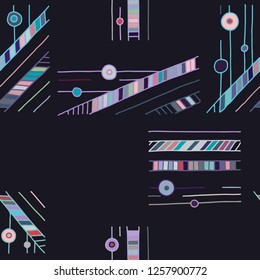 Seamless vector pattern.  geometrical hand drawn background with rectangles, squares, lines, dots. Print for background, wallpaper, packaging, wrapping, fabric.