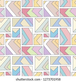 Seamless vector pattern. geometrical hand drawn background with rectangles, squares, lines. Print for background, wallpaper, packaging, wrapping, fabric.