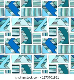 Seamless vector pattern. geometrical hand drawn background with rectangles, squares, lines. Print for background, wallpaper, packaging, wrapping, fabric.