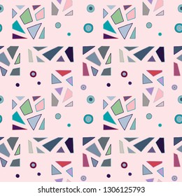 Seamless vector pattern. geometrical hand drawn background with rectangles, squares, triangles, dots, lines. Print for wallpaper, packaging, wrapping, fabric. Line drawing, graphic abstract design