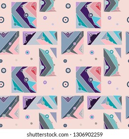 Seamless vector pattern. geometrical hand drawn background with rectangles, squares, triangles, dots, lines. Print for wallpaper, packaging, wrapping, fabric. Line drawing, graphic abstract design