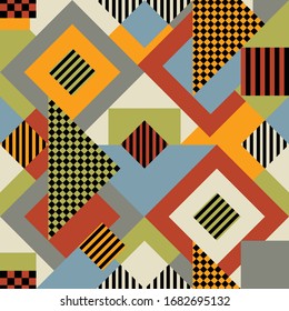 Seamless vector pattern with geometrical shapes brown, grey and yellow colours. Textured wallpaper design or wall tiling. Ideal for textile fashion, fabric.