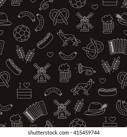 Seamless vector pattern of the Germanic icons on a black background. Wrapping paper.