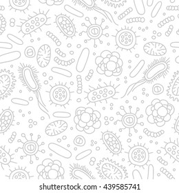 Seamless vector pattern of germs and bacteria. Beautiful abstract background. The concept of healthcare and medicine.