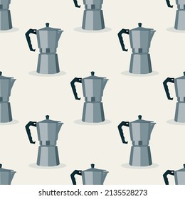Seamless vector pattern with geyser coffee makers on white background. Modern vector design for fabric and paper, surface textures.