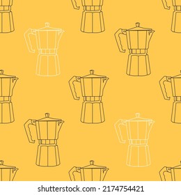 Seamless vector pattern with geyser coffee makers on yellow background. Modern vector design for fabric and paper, surface textures.