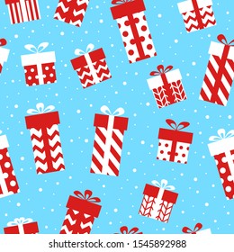 Seamless vector pattern from gift boxes. Christmas wrapping design