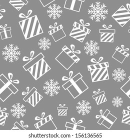 Seamless vector pattern with gift boxes and snowflakes EPS8