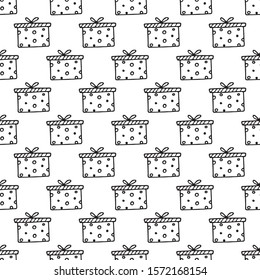 Seamless vector pattern with gift boxes. Wallpaper, textiles, wrapping, card, print on clothes