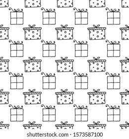 Seamless vector pattern with gift boxes. Wallpaper, textiles, wrapping, card, print on clothes