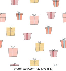 Seamless vector pattern with gift boxes. Suitable for wallpaper, textiles, cover, gift wrapping, 