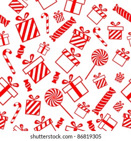 Seamless vector pattern with gift boxes and candies EPS8