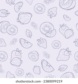 Seamless vector pattern for gift paper with strawberry and kiwi on light background