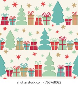 Seamless vector pattern with gifts and stars.