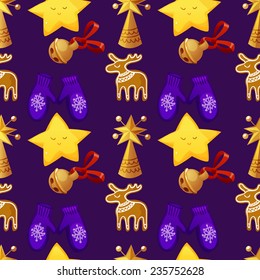 Seamless vector pattern with ginger biscuits in cartoon style for packaging, textiles, postcards.