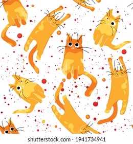 seamless vector pattern with ginger kittens isolated on white background, cats with different emotions for the holiday Cat Day