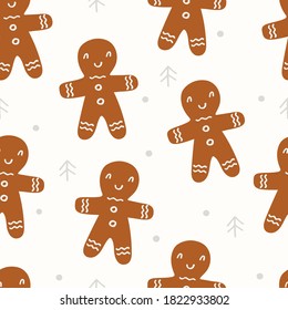 Seamless vector pattern with gingerbread men. Can be used for wallpaper, pattern fills, web page background, surface textures, gifts. Creative Hand Drawn textures for winter holidays.