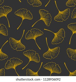 Seamless Vector Pattern: Ginkgo biloba leaves silhouette on a white and clean background