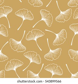 Seamless Vector Pattern: Ginkgo biloba leaves silhouette on a burly wood background