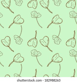 Seamless vector pattern with ginkgo leaves on minty field. Foliage