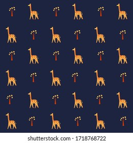 Seamless vector pattern with a giraffe in flat style. Endless illustration on dark background for wallpaper, fabric, textile design.