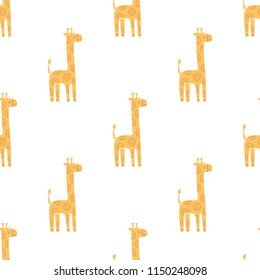 Сhildish seamless vector pattern with giraffes. Pattern in Scandinavian style.