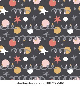 Seamless vector pattern in girl palette with snowmans, snowflakes, christmas tree and presents. Lovely print for children wallpapers, wrapping paper or textile.