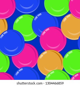 Seamless vector pattern of glass colored balls on blue background.