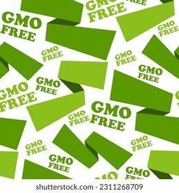 Seamless vector pattern GMO FREE. Non-GMO, organic, eco-friendly, clean, natural products. Color illustration, shades of green. Printing on textiles and paper, for posters, packaging of goods